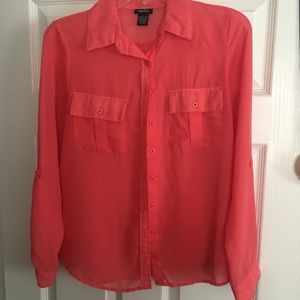 Coral sheer button up